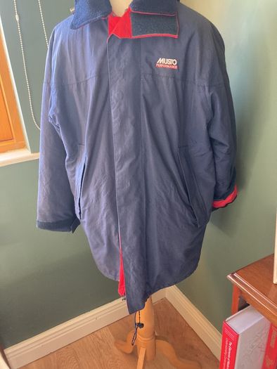 Free Post - MUSTO Performance Sailing Navy Jacket - Coat with Red Trim and Navy Padded Lining - Size S