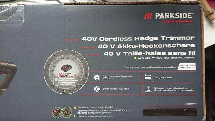 NEW 2026 Model Parkside 40V Performance Cordless Brushless Hedge Trimmer. Garden Maintenance DIY Projects Summer Sale Now On.