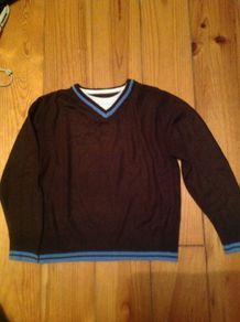 Age 7-8 Mock Layer Fine Knit Chocolate Brown Jumper