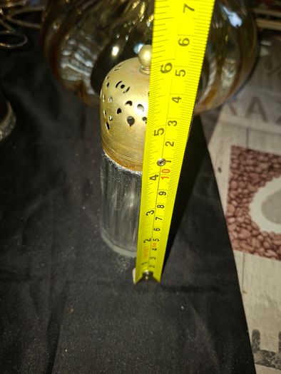 Antique Glass Sugar or Spice Shaker featuring a perforated Silver Plated Lid.