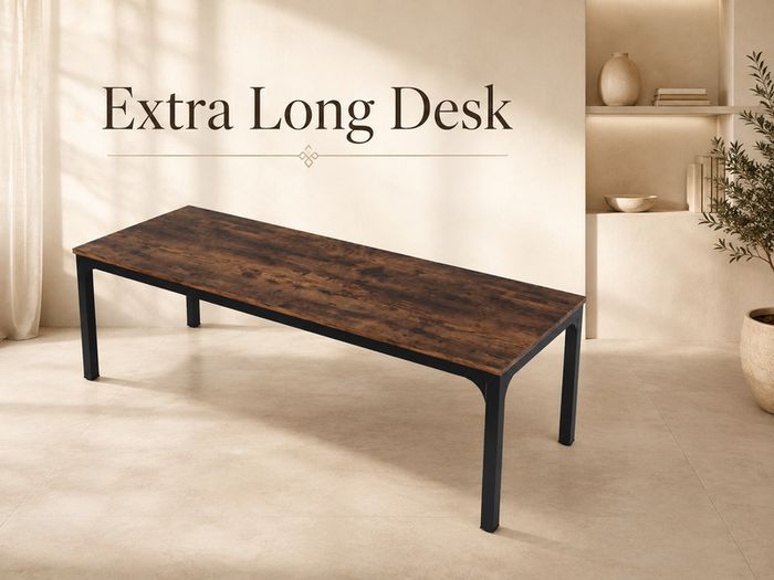 Extra Long 2 Person Computer Desk 200 cm Rustic Brown and Black