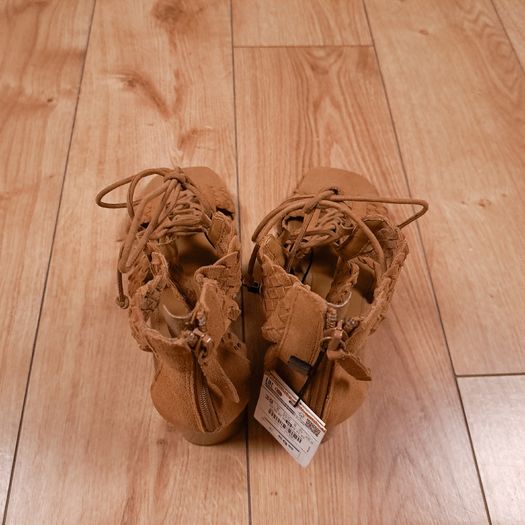 Zara Brown Tan Woven Lace-Up Gladiator Block Heel Sandals 6UK/39EU