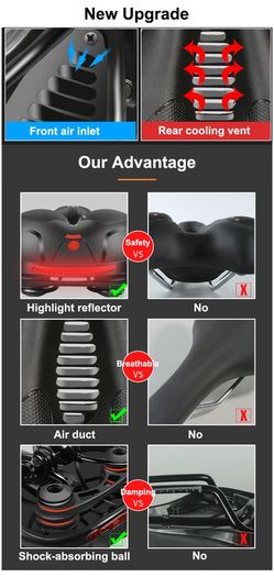 Hollow Breathable Bicycle Saddle Men Women MTB Road Bike Saddle Shock Absorbing Comfortable Big Butt Bike Seat Safety Warning