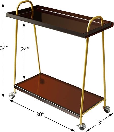 Bar Storage Trolley Cart,Acrylic Metal Rolling Utility Mobile Shelving Organizer Cart with Handle Lockable Wheels for Living Room Kitchen Office Bedroom,Brown (MFDV-N)