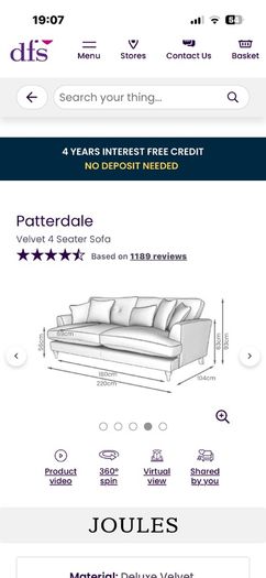 DFS sofa patterdale Joules designer
