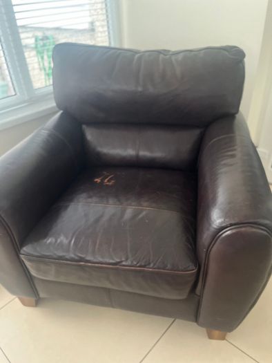 Sofa brown leather 2 seater & 1 armchair
