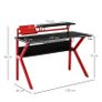 136 x 66cm Gaming Desk with K Shape Legs, Computer Table with Monitor Stand, Cup Holder, Headphone Hook and Wire Basket, Red Image 2
