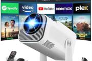 Mini Projector 4K 1080P Full HD Video Portable Projector Support with WiFi 6 &amp; Bluetooth 5.2, Auto Keystone Adjustment Built-in Apps Smart with 270 Rotation for USB/TV Stick/HDMI-White