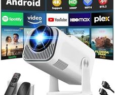 Mini Projector 4K 1080P Full HD Video Portable Projector Support with WiFi 6 & Bluetooth 5.2, Auto Keystone Adjustment Built-in Apps Smart with 270 Rotation for USB/TV Stick/HDMI-White