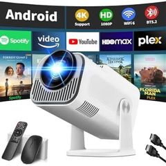 Mini Projector 4K 1080P Full HD Video Portable Projector Support with WiFi 6 & Bluetooth 5.2, Auto Keystone Adjustment Built-in Apps Smart with 270 Rotation for USB/TV Stick/HDMI-White