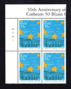 2007 Ireland 50th Anniversary of the Treaty of Rome Commemorative Stamp Plate Block 1A1A1A1A Mint Never Hinged (MNH)