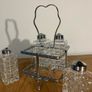 Vintage 4 piece Glass Cut Cruet Set, with Silver Plated Stand Image 3
