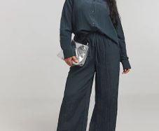 Brand new with tags UK12 Simply Be Blue Textured Satin Wide Leg Trouser