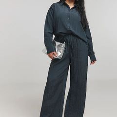 Brand new with tags UK12 Simply Be Blue Textured Satin Wide Leg Trouser