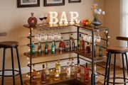 Home Bar Unit, L-Shaped Wine Bar Cabinet Table 3-Tier with Storage Shelves
