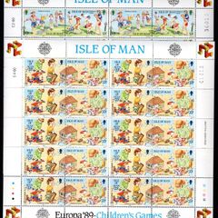 1989 Isle of Man Europa Children's Games Communications Commemorative Stamp Sheetlets Mint Never Hinged (MNH).
