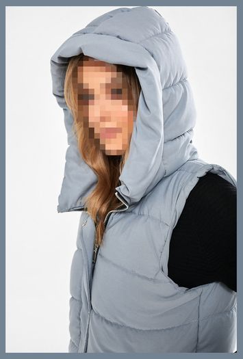 Miriam longline Padded Gilet with Hood in Steel Blue Rising