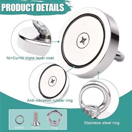 Sea And River Metal Retrieval Magnet, Includes 10 meters Rope, Suitable for Fishing, new, unopened.