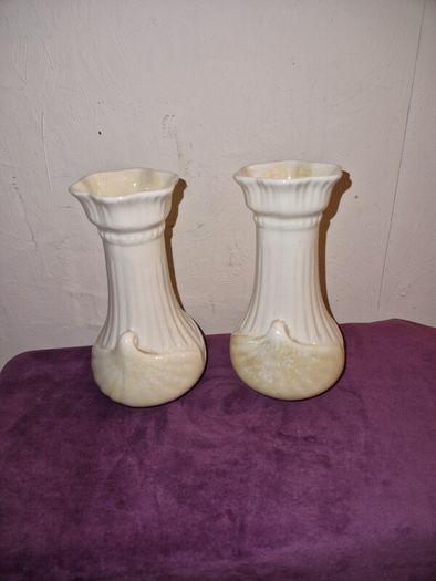 Vintage matching pair of Belleek vases