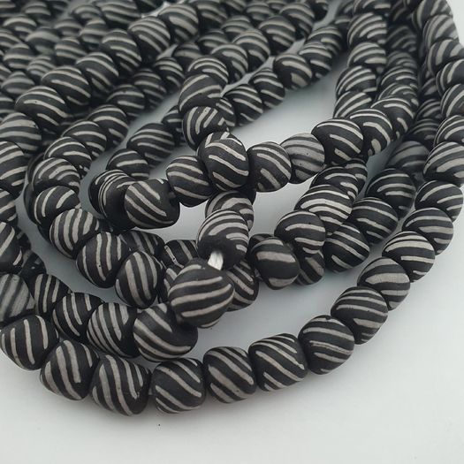Vintage African Style White Stripe Black 8.2mm - 8.5mm Glass Beads Necklace Strand