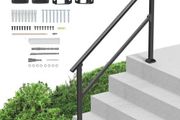 Handrails for Outdoor Steps, 4-5 Step Stair Hand Rail Kit, Transitional Carbon Steel Railings with Installation Kit, Stair Rails for Seniors, Concrete Steps &amp; Porch &amp; Deck, Black Square Tube