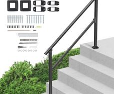 Handrails for Outdoor Steps, 4-5 Step Stair Hand Rail Kit, Transitional Carbon Steel Railings with Installation Kit, Stair Rails for Seniors, Concrete Steps & Porch & Deck, Black Square Tube