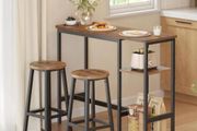 Bar Table with 2 Bar Chairs Dining Set Dining Set with Storage Shelf for Living Room Kitchen Metal Frame Easy Assembly