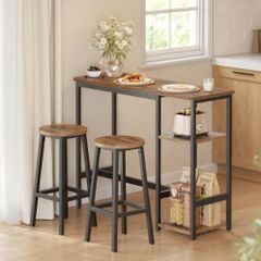 Bar Table with 2 Bar Chairs Dining Set Dining Set with Storage Shelf for Living Room Kitchen Metal Frame Easy Assembly