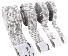 4 Rolls Silver Rhinestones Diamond Ribbon, 3.6Yard Strip Self-Adhesive Crystal Bling Home Accessories Photo Strip Stickers on Gems Glitter Wallpaper for Bedroom Clothes Party Phone DIY Crafts Decorate