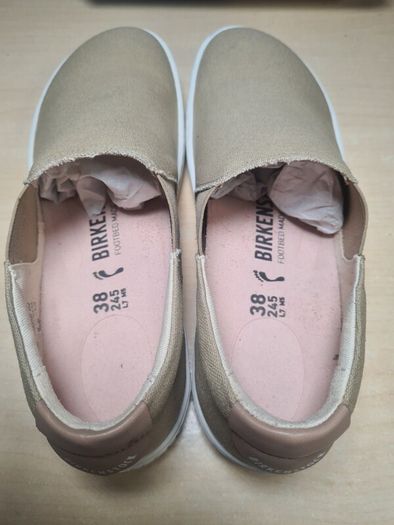 Womens BIRKENSTOCK BARRIE SAND canvas slip on shoes trainers beige brown Size UK 5 EU 38 boys girls unisex BRAND NEW BOXED