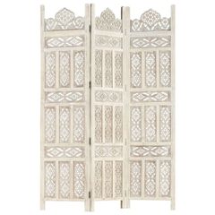 Hand carved 3-Panel Room Divider White 120x165 cm Solid Mango Wood