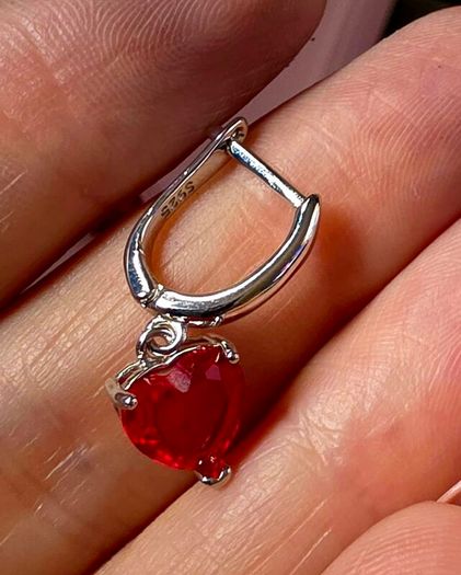 Sterling silver red heart drop earrings ring and pendant necklace set  New