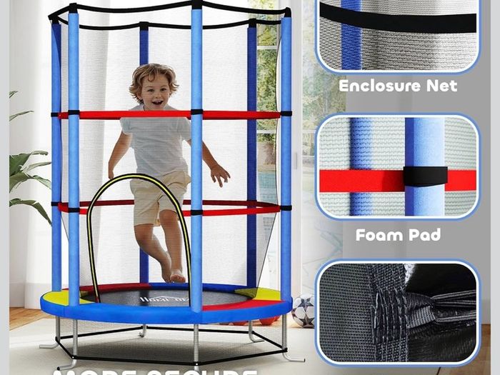 4.6FT Kids Trampoline for Toddlers Outdoor Indoor w/Enclosure Net, Steel Frame, for Ages 3-6 Years