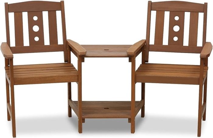 FREE P&P Outdoor Hardwood Jack & Jill Chair Set, Wood, Natural, 162.1 (W) x 91.4 (H) x 72.9 (D) cm