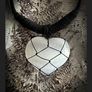 OOAK Chunky Black Leather Necklace with Carved Selenite Heart Stone in Macrame Image 2