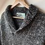 Aran Crafts Ireland Wool Sweater Men's Medium Grey Tweed Shawl Collar Fleck Image 2