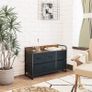 _Chest of Drawers with 5 Drawers Suede Fabric Cabinet Low Sideboard Vintage Highboard Metal Cabinets Organiser TV Cabinet Small Kitchen Bedroom Office Living Room Black + Grey Wood + Steel Image 3