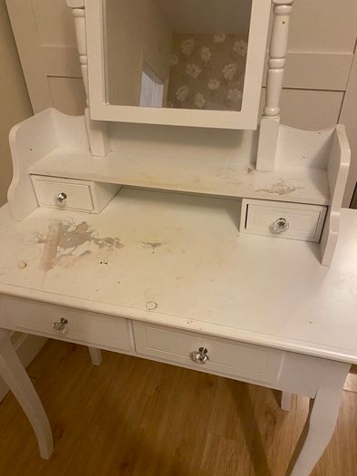 Dressing table with mirror and stool
