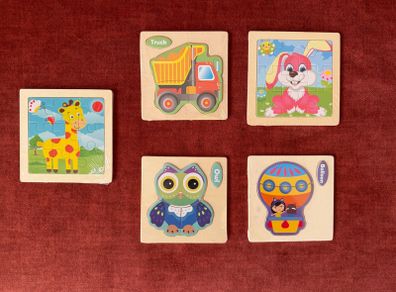 Set of 5 Wooden Jigsaw Puzzles