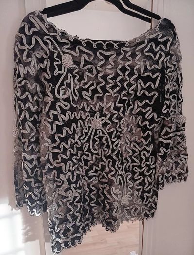 SKY Designs Lace, Ribbon and Sequins Black Top