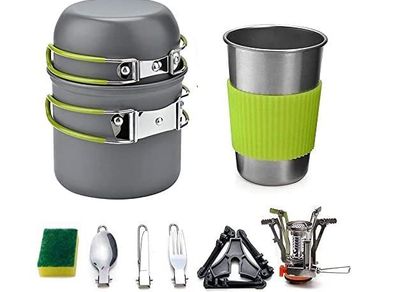 Camping Cookware Set, Camping Pot with Stove Picnic Hiking Utensil Gear Picnic Cookware Cooking Tool Set