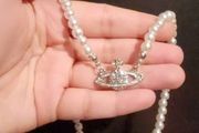 Saturn and Faux Pearl Necklace / Choker