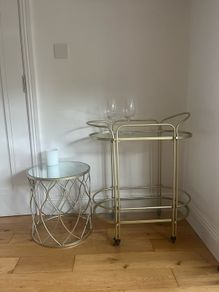 Gold drinks trolley and coffee table