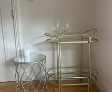 Gold drinks trolley and coffee table