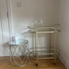 Gold drinks trolley and coffee table
