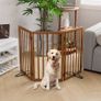Wood Dog Gates and Barriers Indoor 3-Panel Freestanding Dog Gates for The House with 2 Metal Stands 82cm(H) Folding Pet Gate for Stair Doorway Expands Up to 140cm(W) Fully Assembled-Walnut Image 2