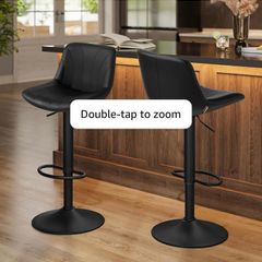 Bar Stools Set of 2, Adjustable with Backs, 360 Swivel PU Leather, Metal Footrest, for Kitchen Dining Reception, Ink Black