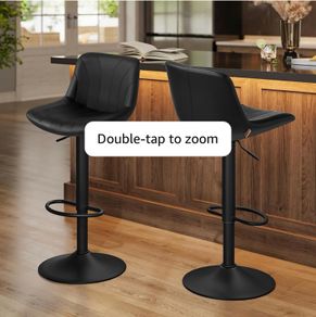Bar Stools Set of 2, Adjustable with Backs, 360 Swivel PU Leather, Metal Footrest, for Kitchen Dining Reception, Ink Black