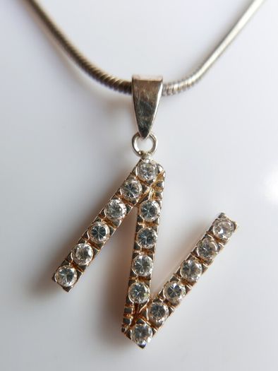 Vintage 925 Sterling Silver Necklace With N Pendant length 16" - 12,5g