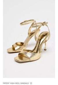 Zara Gold Patent High-heel Sandals